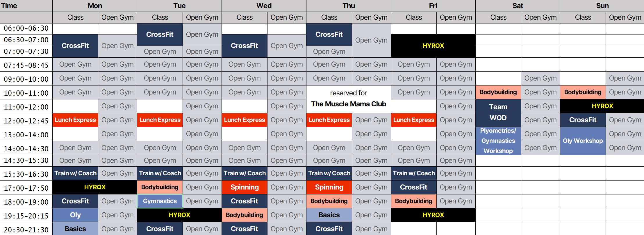 CrossFit MainBox weekly schedule